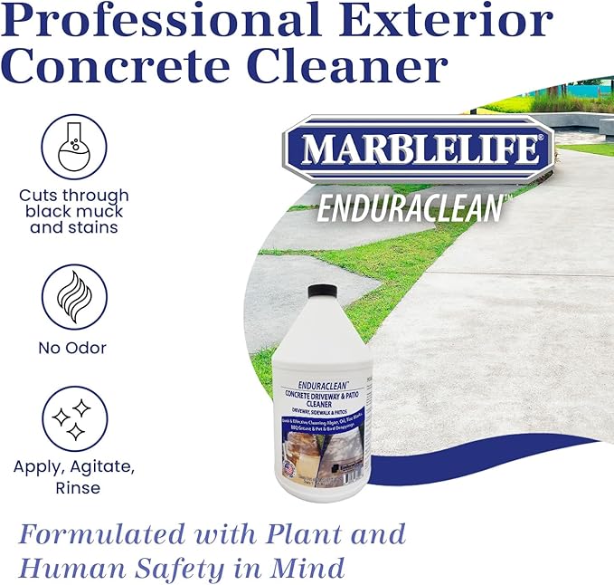 Marblelife EnduraCLEAN Concrete Cleaner for Driveways, Sidewalks & Patios, Powerful Concrete Sidewalk Cleaner, Effective Driveway Oil Stain Remover, Safe for Plants Patio Cleaner, Ready-To-Use, 128 oz