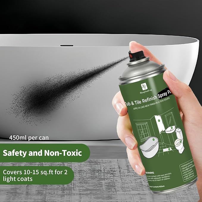 Black Spray Tub and tile Paint 450ml*2 Pack,Bathroom Wallpaper,Bathtub and Tile Spray Ceramic Glass Window Privacy,Electrical appliances,ceramic flowerpot Paint, Kitchen countertop Tile Refinishing Kit, for Porcelain Fiberglass Ceramics, DIY Countertop...