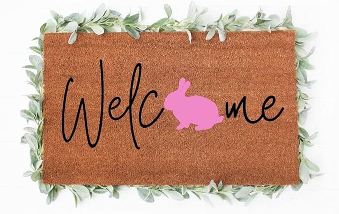 Easter Bunny Welcome for Outdoor & Indoor Entrance Rustic Decor Non-Slip Dust Absorbent Front Doormat Easy to Clean 20x32 Inch