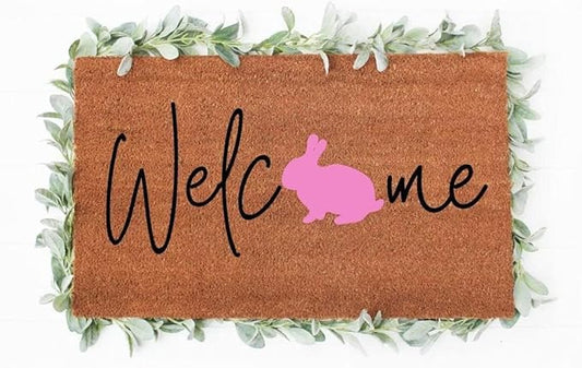 Easter Bunny Welcome for Outdoor & Indoor Entrance Rustic Decor Non-Slip Dust Absorbent Front Doormat Easy to Clean 20x32 Inch