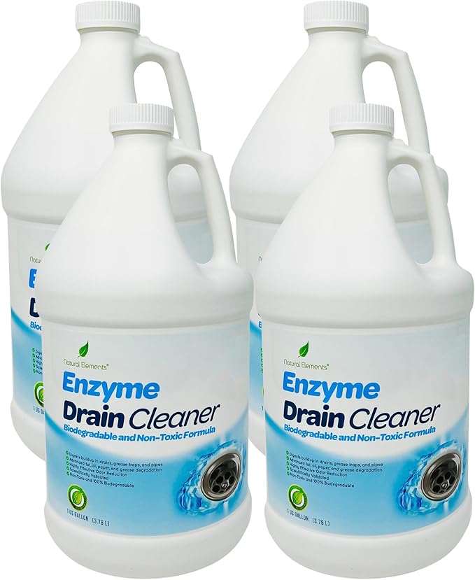 Natural Elements Enzyme Drain Cleaner; Digests Grease, Fats, and Paper Buildup in Drains, Septic Tanks, Grease Traps, Pipe; 4 Gallon Pack