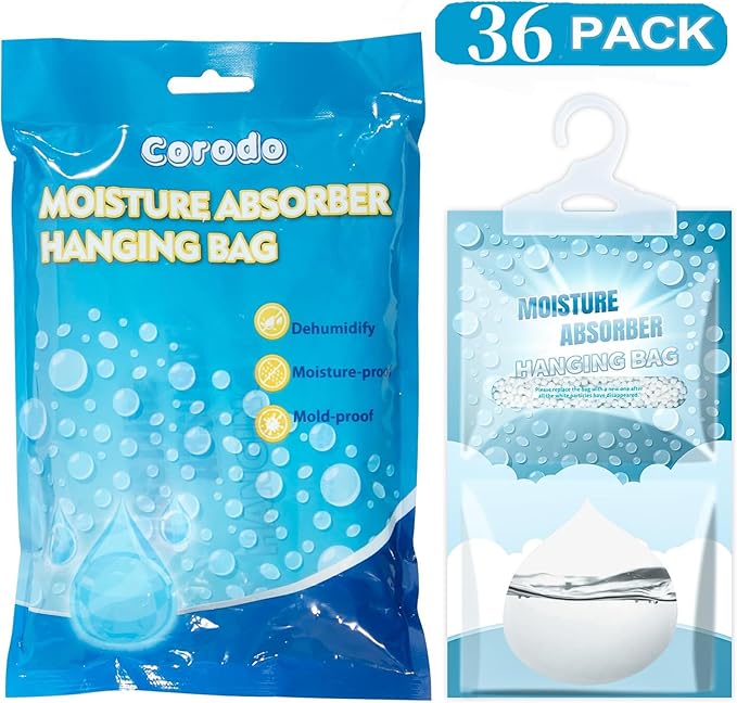 Moisture Absorbers Packets - 36 Pack Hanging Moisture Absorbers Dehumidifier Bags for Closet Bathroom Kitchen, Fragrance Free Humidity Absorber Packs, Removes Moisture & Odors