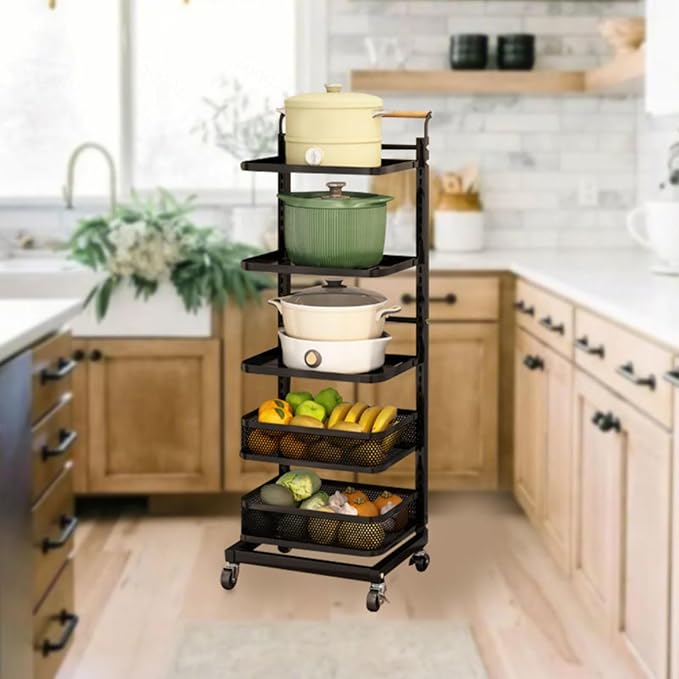 Pot Lid Holder Pan Stand Rack for Saucepans White Kitchen Cupboard nizer with 5 Boards and 1 Basket