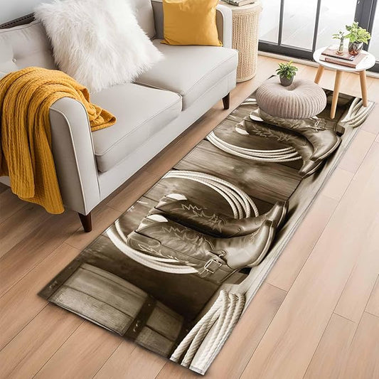 Western Cowboy Runner Rug 2'x6', Vintage Countryside Cowboy Boots Ropes Hallway Runner Rugs Washable Non-Slip Bedside Floor Mats Carpet for Kitchen Bedroom Laundry Room Bathroom