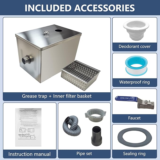 Commercial Grease Trap Stainless Steel Interceptor Oil-water Separator for Restaurant, Kitchen, Cafe, Canteen, Factory