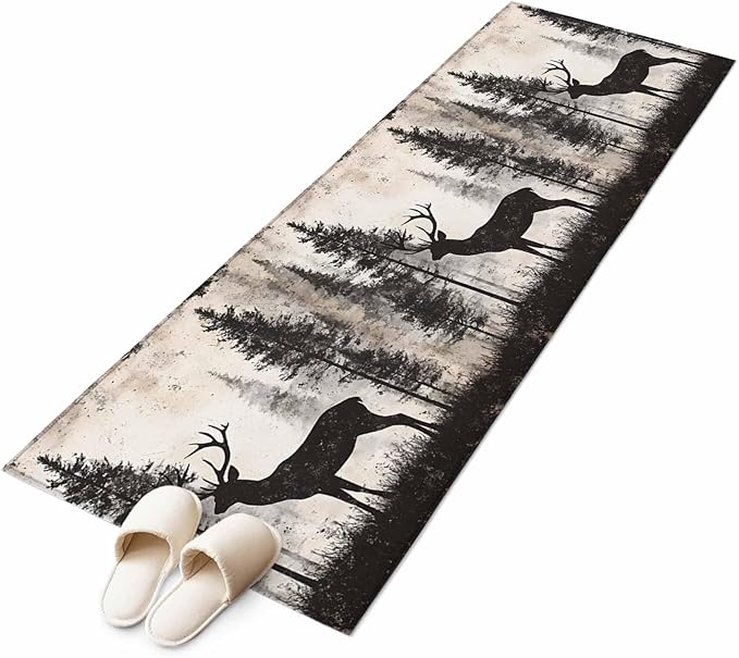 Elk Runner Rug 2'x6', Deer Silhouette Hallway Runner Rugs Washable Non-Slip Bedside Floor Mats Carpet for Kitchen Bedroom Laundry Room Bathroom