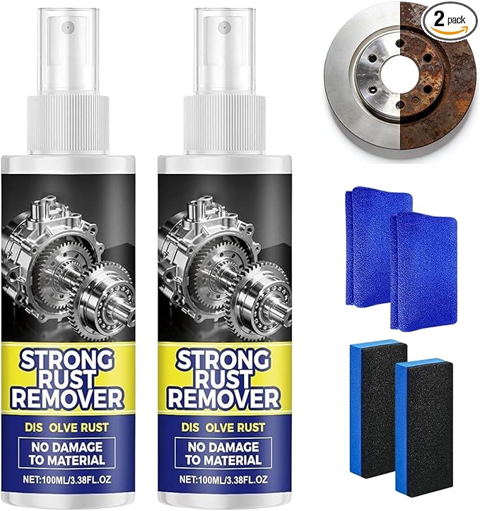 2PCS Rust Remover Spray for Metal, Multipurpose Rust Stain Remover Spray, Heavy Duty Metal Cleaner for Vehicles, Tools, Chains, and Iron Out Rust Stain Remover
