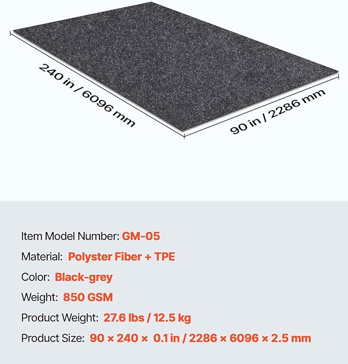 VEVOR Garage Floor Mat, 7.5'x20' Oil Spill Mat Waterproof Protection from Water Snow Rain Mud and Oil for Under Car, Non-Slip Containment Mat with TPE Anti-Leak Backing & Easy Clean & Cuttable