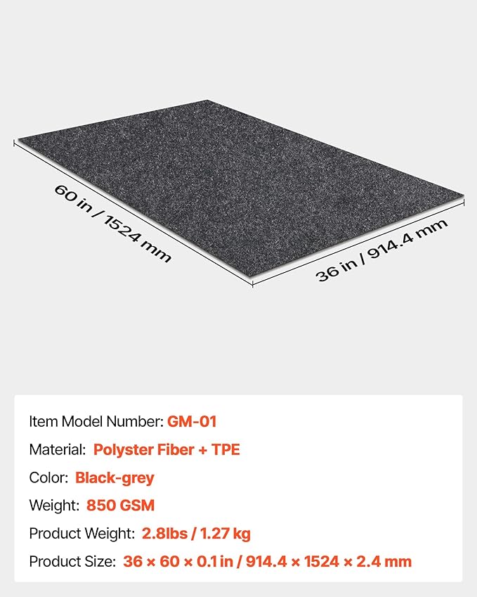 VEVOR Garage Floor Mat, 36 x 60 Inch Oil Spill Mat Garage Floor Mat for Under Car, Waterproof Backing Absorbent Pad for Garages Greenhouses Entrance, Durable & Reusable