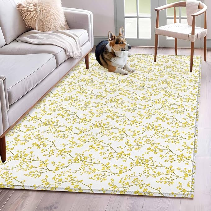 Flowers 3'x5' Area Rugs, Branches Washable Area Rugs Non-Slip Indoor Floor Mats Carpet for Living Room Bedroom Dining Room
