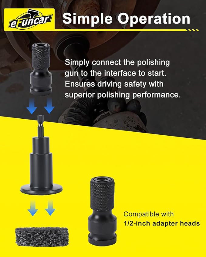 Hub Cleaning Tool, Wheel Hub Cleaning Tool Kit with 1/2" Impact Wrench Adapter & 7 Replaceable Grinding Pads, Wheel Stud Cleaner for Rust Removal & Hub Refinishing on Cars, Trucks, SUVs