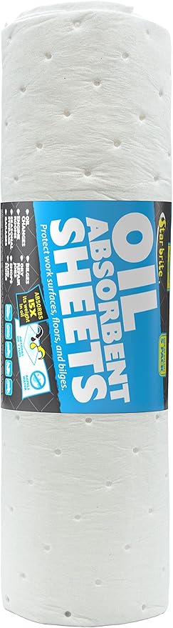 STAR BRITE High-Efficiency Oil Absorbent Sheets - Fuel and Grease Spill Cleaner for Shops, Boats, Engine Rooms - Reusable, Water-Resistant, Easy Disposal - Essential for Mechanics Workshops & Marinas
