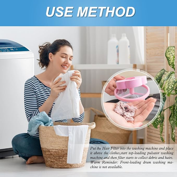 NEIJIANG Lint Catcher for Laundry,Pet Hair Remover for Laundry,Washing Machine Floating Lint Mesh Bag,Reusable Household Hair Filter Washer Lint Trap Net Pouch 4 Pieces (Blue，Pink)