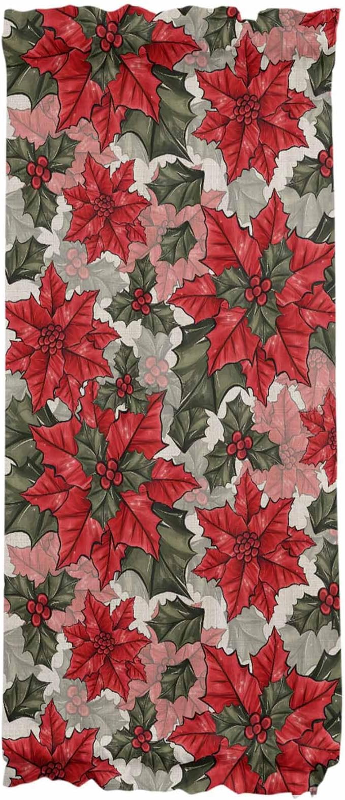 Christmas French Door Curtain Panel for Front Door, Vintage Xmas Poinsettia Floral Farmhouse Slidelight Door Curtains with Tieback Light Filtering Privacy Panels for Doorway Entryway 25"x 40"