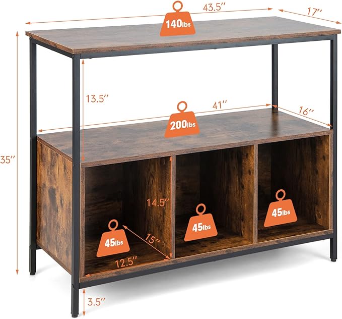 Giantex Buffet Sideboard, Wooden Cupboard, Kitchen Pantry w/Spacious Countertop, Large Open Shelf, 3 Cube Storage Cabinet, Sturdy Rustproof Steel Frame, Modern Stationary Island, Brown & Black