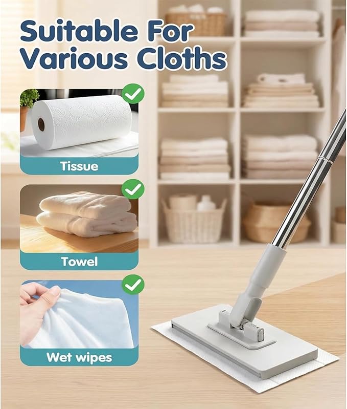 Snap Grip Mini Mop,Retractable Cleaning Tool - Zero Touch Gap & Floor Duster with 40" Handle, 10 Washable Pads for Under Furniture, Corners & Multi-Surface Dry/Wet Use (Purple - 10 Cloth)