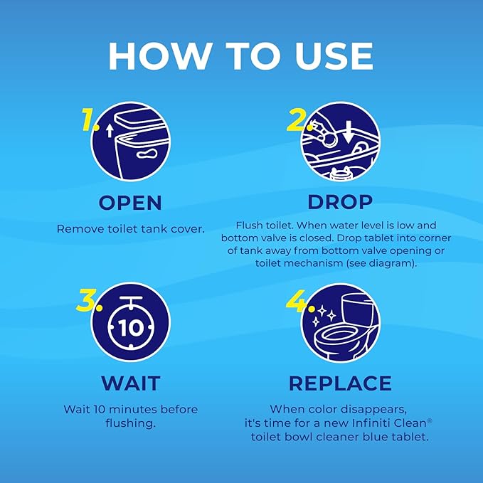 Toilet Bowl Cleaner Tablets - Blue Automatic Toilet Bowl Cleaners with Bleach, Deep Cleaning & Odor Eliminator – Septic Safe, Stain Remover for Long-Lasting Freshness and Shine (4)