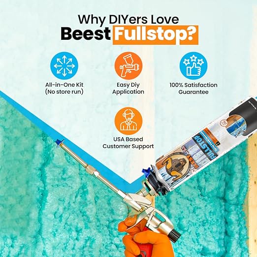 BEEST FullStop Spray Foam Insulation for Wall & Attic (40 Board ft/sq.ft) Perfect Heat & Acoustic Proofing for Reduced Energy Bills - One Component Polyurethane Foam Insulation Can - 2 Pack (26.8 oz)
