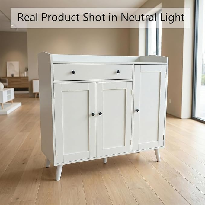 DIYART White Large Shoe Cabinet fit up to Shoe Size 16, Shoe Storage Cabinet with 3 Doors and 1 Drawer, Wooden Shoe Organizer for entryway