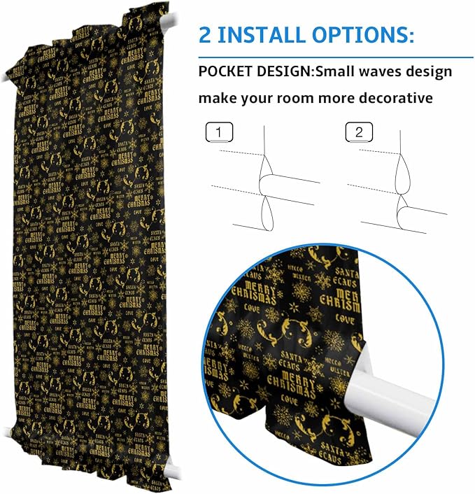 Christmas French Door Curtain Panel for Front Door, Merry Christmas Snow Yellow Black Slidelight Door Curtains with Tieback Light Filtering Privacy Panels for Doorway Entryway 25"x 40"