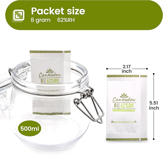 62% RH, 8g (15 Pack) Cannadew Humidity Packs Two-Way Humidity Control Pack - Moisture Absorbers & Hydration Packets for Curing and Storage