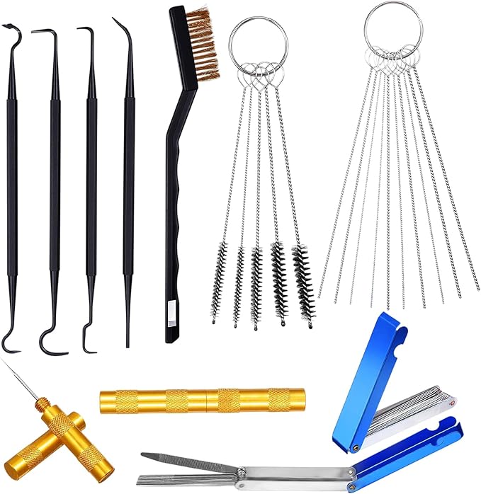 Tucnoeu Carburetor Cleaning Kit, 1 Single Head Brush 23 Needles 5 Nylon Brushes 1 Scraper and 4 Cleaning Hooks for Motorcycles, ATVs, Chainsaws, and Small Engines