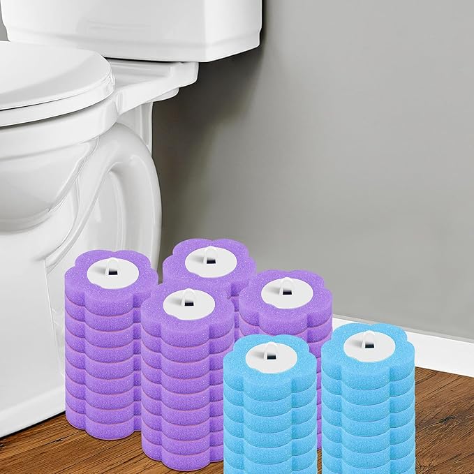 Toilet Brush Handle Kit, Toilet Wand Brush Head Disc, Disposable Toilet Bowl Cleaner Wand, Easy to Install for Bathroom Cleaning (Blue and Purple 36 Pieces Replacement Head)