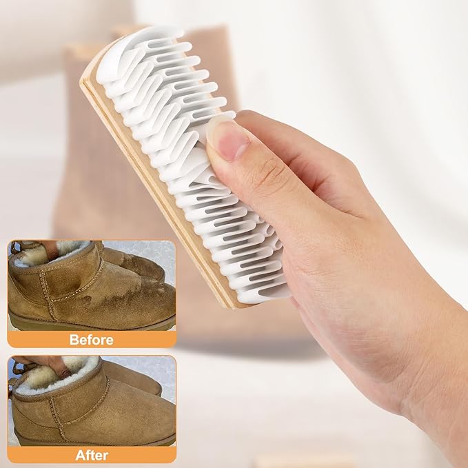 2PCS Suede Shoe Brush and Eraser,Rubber Polish Eraser with Soft Bristle Brush,Soft Suede Shoe Brush Cleaner,Soft Crepe TPR Cleaning Eraser for Sneakers, Leather, and Suede, Stain Removal