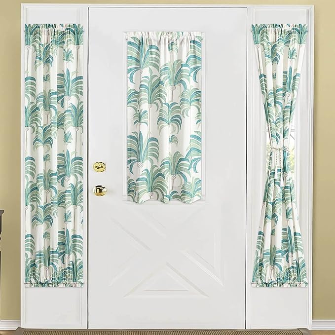 VOGOL Front Door Panel Curtains, Tropical Green Leaves Printed Rod Pocket French Door Curtains, 72 Inches Long Patio Door Curtain for Classroom Sliding Glass Door, 1 Piece