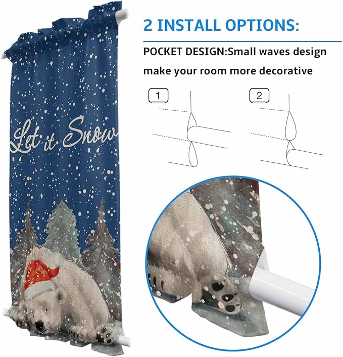 Christmas French Door Curtain Panel for Front Door, Hand Drawn Trees Winter Christmas Bear Slidelight Door Curtains with Tieback Light Filtering Privacy Panels for Doorway Entryway 25"x 40"