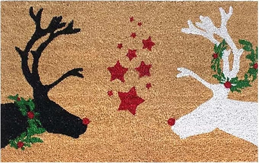 Reindeer Christmas Door Mat, Xmas Rug Christmas Decorations, Non-Slip Reindeer Welcome Doormat for Front Door, Indoor Outdoor Holiday Rug for Home Kitchen Floor Christmas Decor 16 X 24 Inch