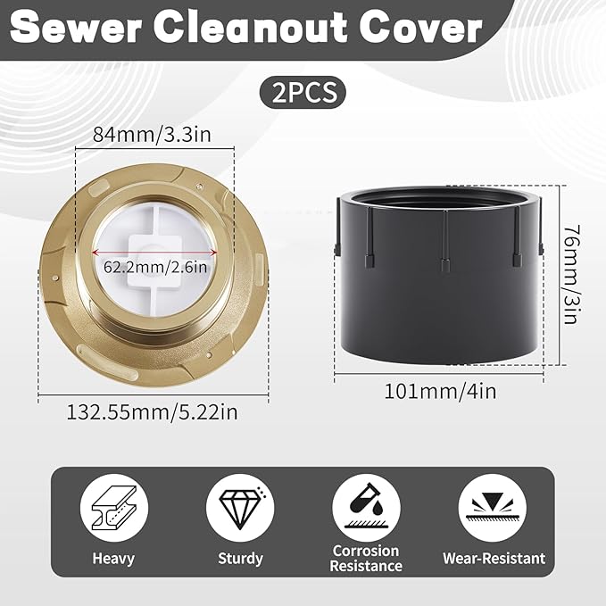 Zonon 2 Pcs Adjustable Floor Cleanout, 3-Inch ABS Wheel Connection Height-Adjustable, Nickel Top Floor Drain for Cleaning on Patios or Walkway