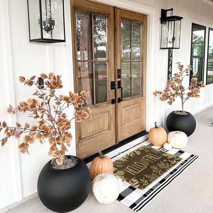 Hello Fall Door Welcome Mat,Autumn Thanksgiving Orange Outdoor Rug Leaves Decor Floor Non-Slip Entrance Mat for Home Kitchen Bathroom 17x29 Inch(Orange1)