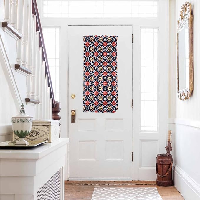 French Door Curtain Panel for Front Door, Flower Pattern Vintage Red Blue Slidelight Door Curtains with Tieback Light Filtering Privacy Panels for Doorway Entryway 25"x 40"