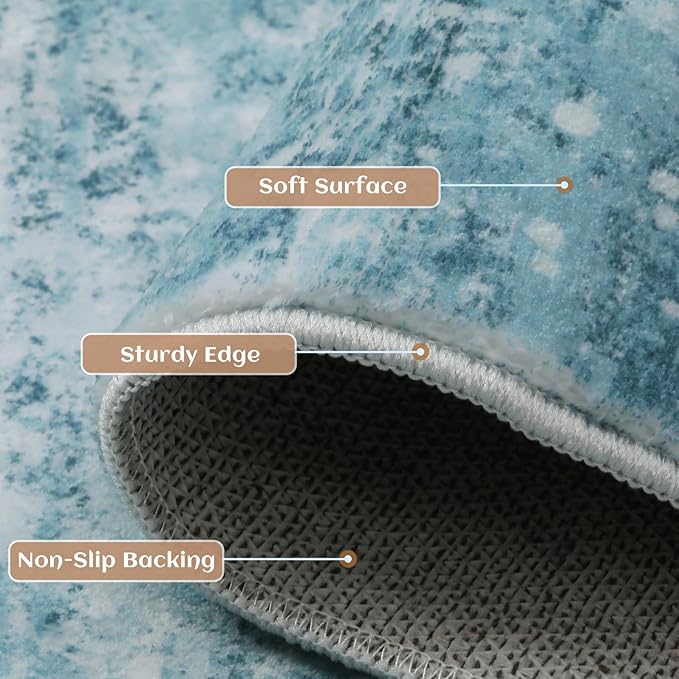 5x8 Area Rugs, Modern Abstract Teal Grey Washable Rug for Living Room, Soft Large Non-Slip Carpet for Bedroom Dining Room Home Office Farmhouse Decor - Teal+Gray