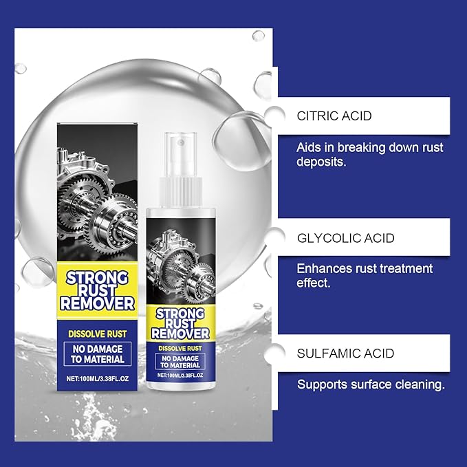 Rust Remover Spray for Metal, Multipurpose Rust Stain Remover, Heavy Duty Metal Cleaner for Vehicles, Tools, Chains, Iron Out Rust Stain Remover