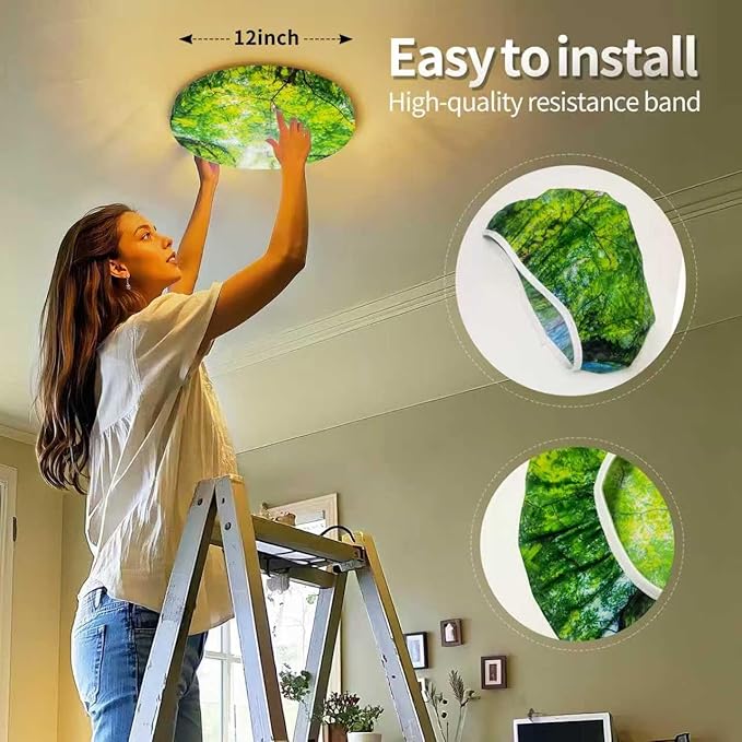 12" Ceiling Light Cover, 1 Pcs Flush Mount Light Fixture Cover, Fabric Ceiling Light Fixture Cover, Light Filters for Bedroom, Kitchen, Hallways/Entryways, Office, Basement (Forest)