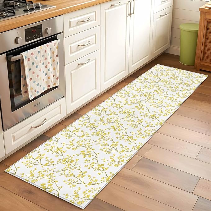 Flowers Runner Rug 2'x6', Branches Hallway Runner Rugs Washable Non-Slip Bedside Floor Mats Carpet for Kitchen Bedroom Laundry Room Bathroom