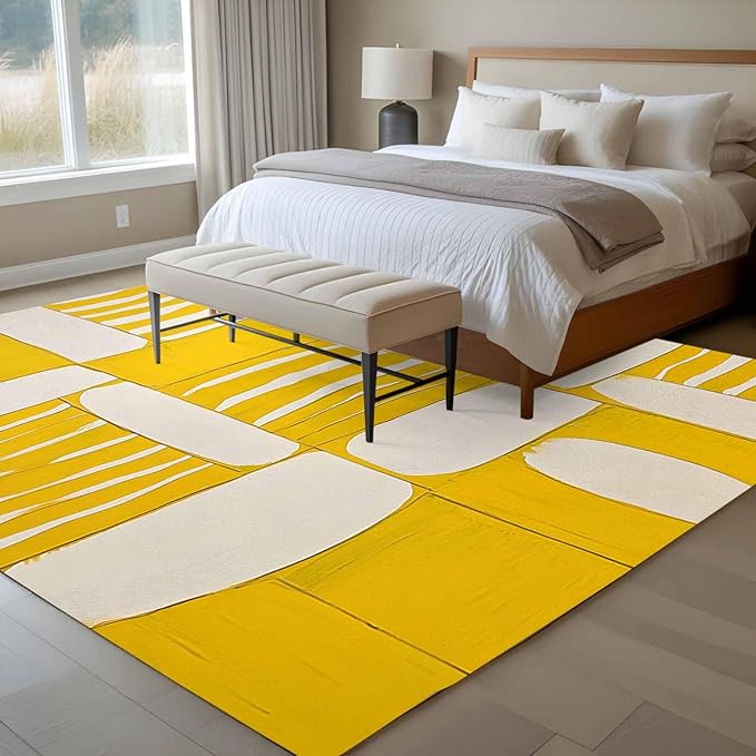 Impressionist Style 8'x10' Large Area Rugs, Yellow Abstract Blurred Color Washable Area Rugs Non-Slip Indoor Floor Mats Large Carpet for Living Room Bedroom Dining Room