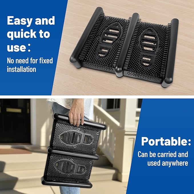 ROBLOCK Boot Brush Scraper Outdoor with Pliable Rubber Fingers, Portable Shoe & Boot Scraper for Outdoor Entry, Removes Snow, Sand, Mud from Soles & Edges, 15''x12 All Weather Flat Mud Chucker, Black