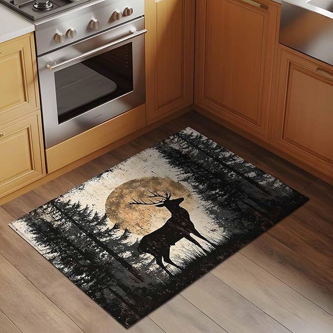 Deer Entryway Rug 2'x3', Elk Silhouette Small Area Rug Non-Slip Front Door Mat Washable Floor Carpet for Indoor Entrance Kitchen Bathroom