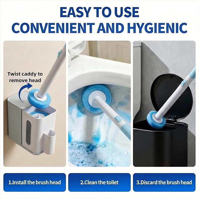 2-in-1 Toilet Cleaning Kit: Disposable Toilet Brush with 24 Refills & Pumice Stone Scrubber with 4 Stones, Wall Mounted Holder, No-Touch Cleaning for Toilets, Sink