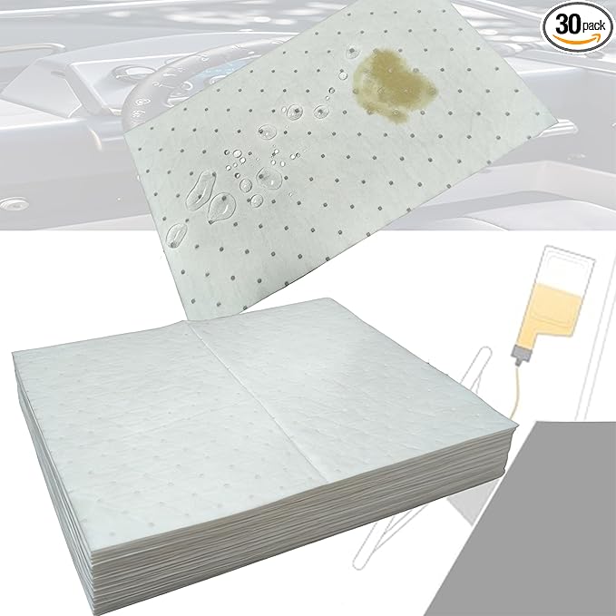 Oil Spill Absorbent Pads | 30-Pack 17"x13.8" Industrial & Marine Spill Mats | Leak & Spill Cleanup Pads for Garage, Marine Bilge, Engine Bay, Workshops | Repels Water