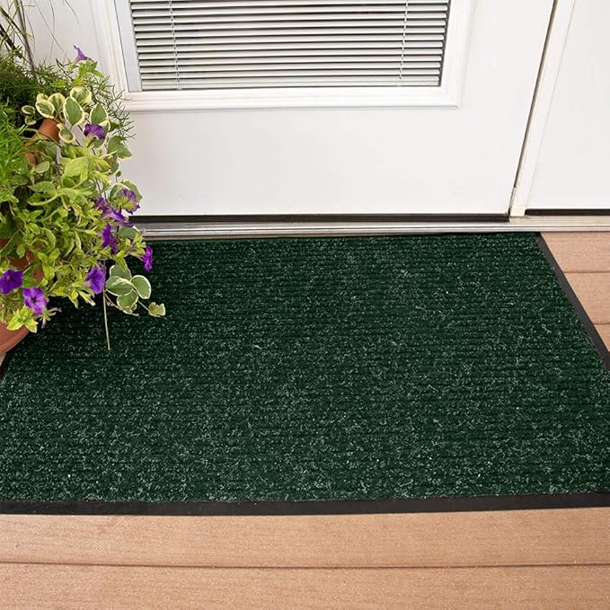 Notrax 109 Brush Step Carpeted Indoor/Outdoor Entrance Mat for Home or Office, 3' X 5', Absorbent Slip Resistant Heavy Duty Entry Mat, Hunter Green, 109S0035GN