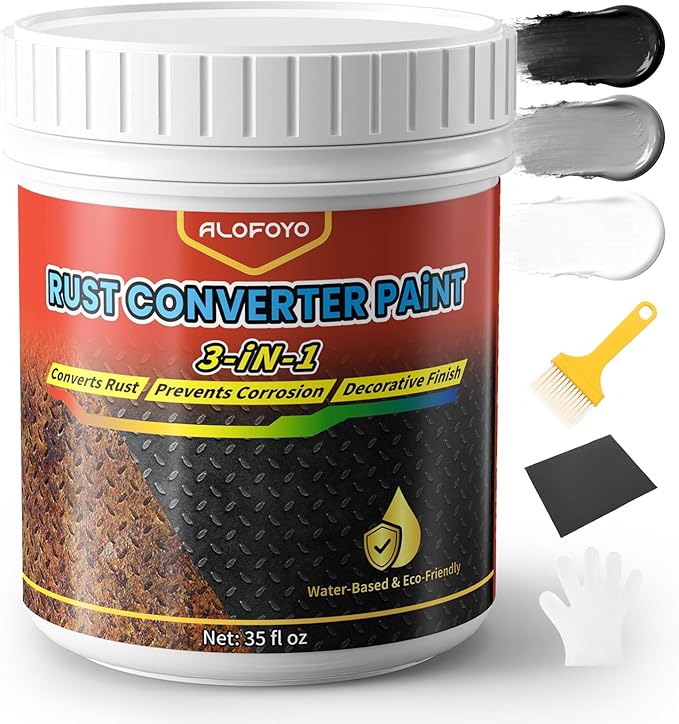 Rust Converter Remover Paint for Metal, 3-in-1 Long-lasting Rust Inhibitor&Primer, Quick-Dry Coating for Automotive, Trailer, Chassis and Tools, Water-Based & VOC-free Reformer for Metal- 35oz Black