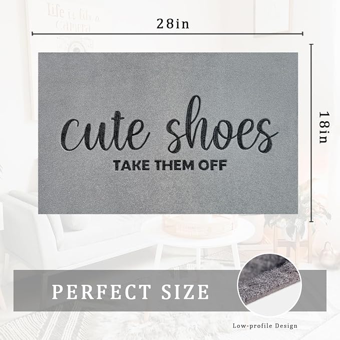 Entryway Cute Shoes Take Them Off Outdoor Mats with Rubber Backing Doormat Indoor Mat Polystyrene Backing Non Slip Natural Mat Light Grey