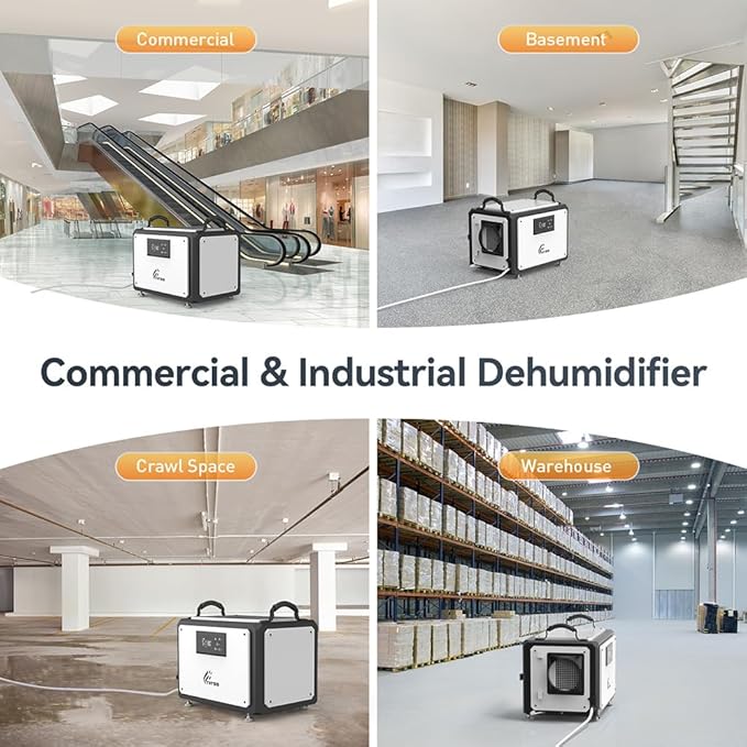 Commercial Dehumidifier 120 Pint with Drain Hose for Crawl Spaces, Industrial, Basements, Garages, Dehumidifier with Pump, Portable, Compact, Large Capacity, Auto Defrost, Memory Restart