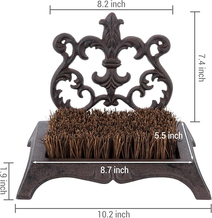 MyGift Heavy Duty Shoe Brush Outdoor, Boot Scraper Scrubber, Boot Mud Cleaning Dirt Remover Brush for Porch, Rustic Dark Brown Cast Iron with Vintage Baroque Scrollwork Design
