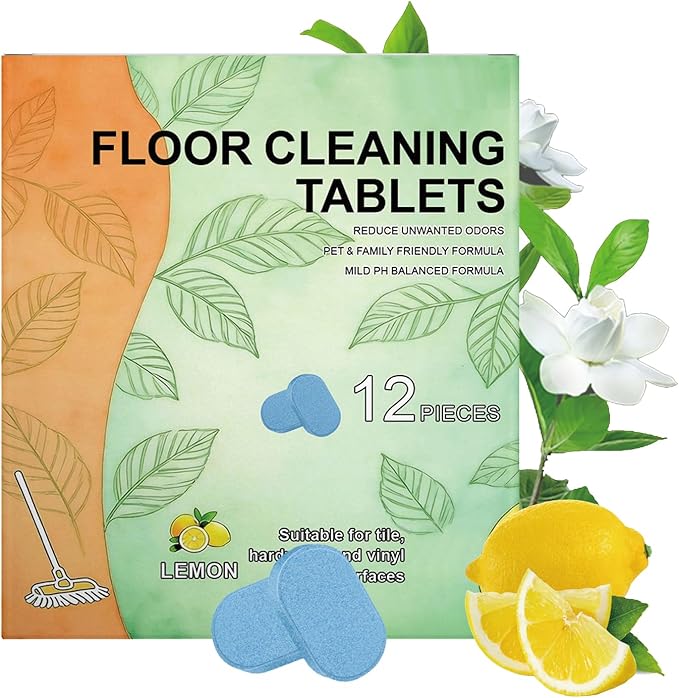 12pcs Floor Cleaner Tablets - Deep Clean Power, Multi-Surface Safe & Quick Dissolving for Tile, Vinyl, Hardwood | Fresh Lemon Scent | Compatible with Robot Mops & Wet/Dry Vacuums (12PC)