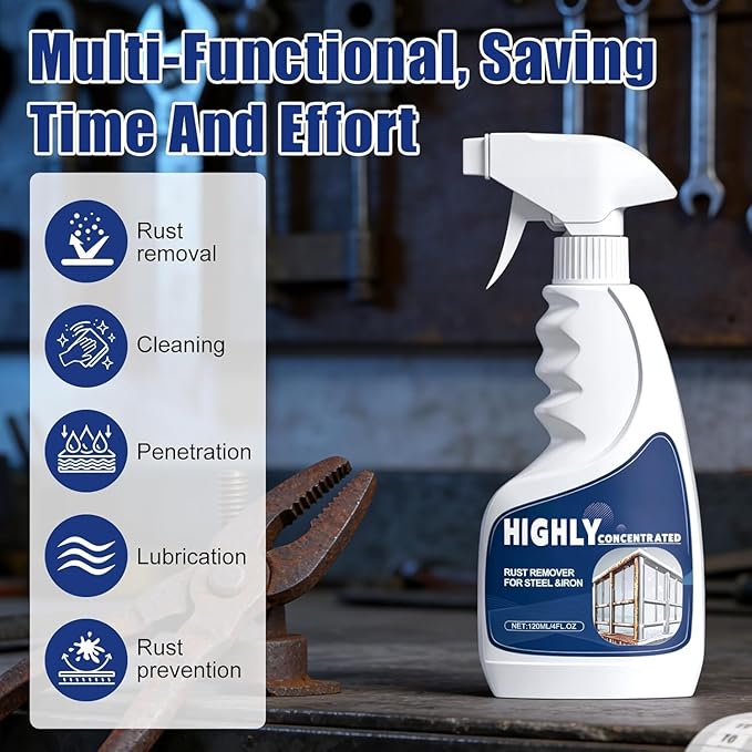 Rust Remover Spray for Metal, Powerful Rust Remover Heavy Duty Metal Cleaner, Multipurpose Rust Remover Spray for Tools,Stainless Steel,Automotive Part,Fast Acting Rust (1PCS*120ML)